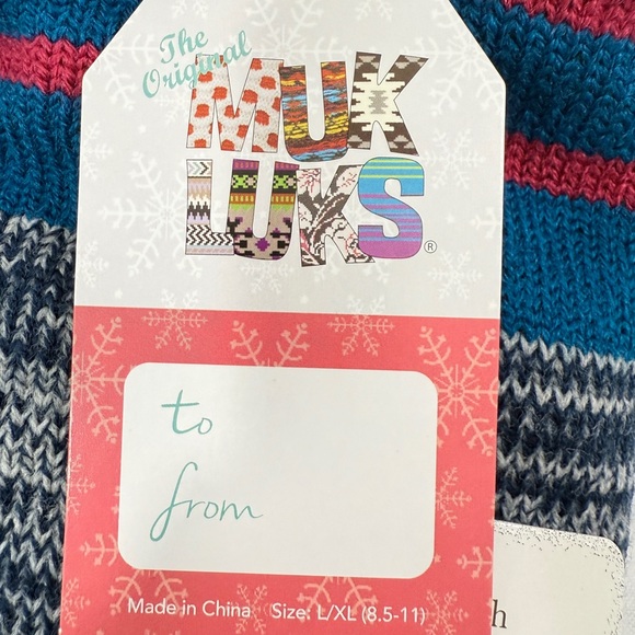 Muk Luks Multicolor Socks NWT 2 Pair Blue Cherry Gray Cuff L/XL The Original - Picture 4 of 10